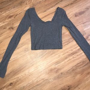 Gray Long Sleeve Crop Top